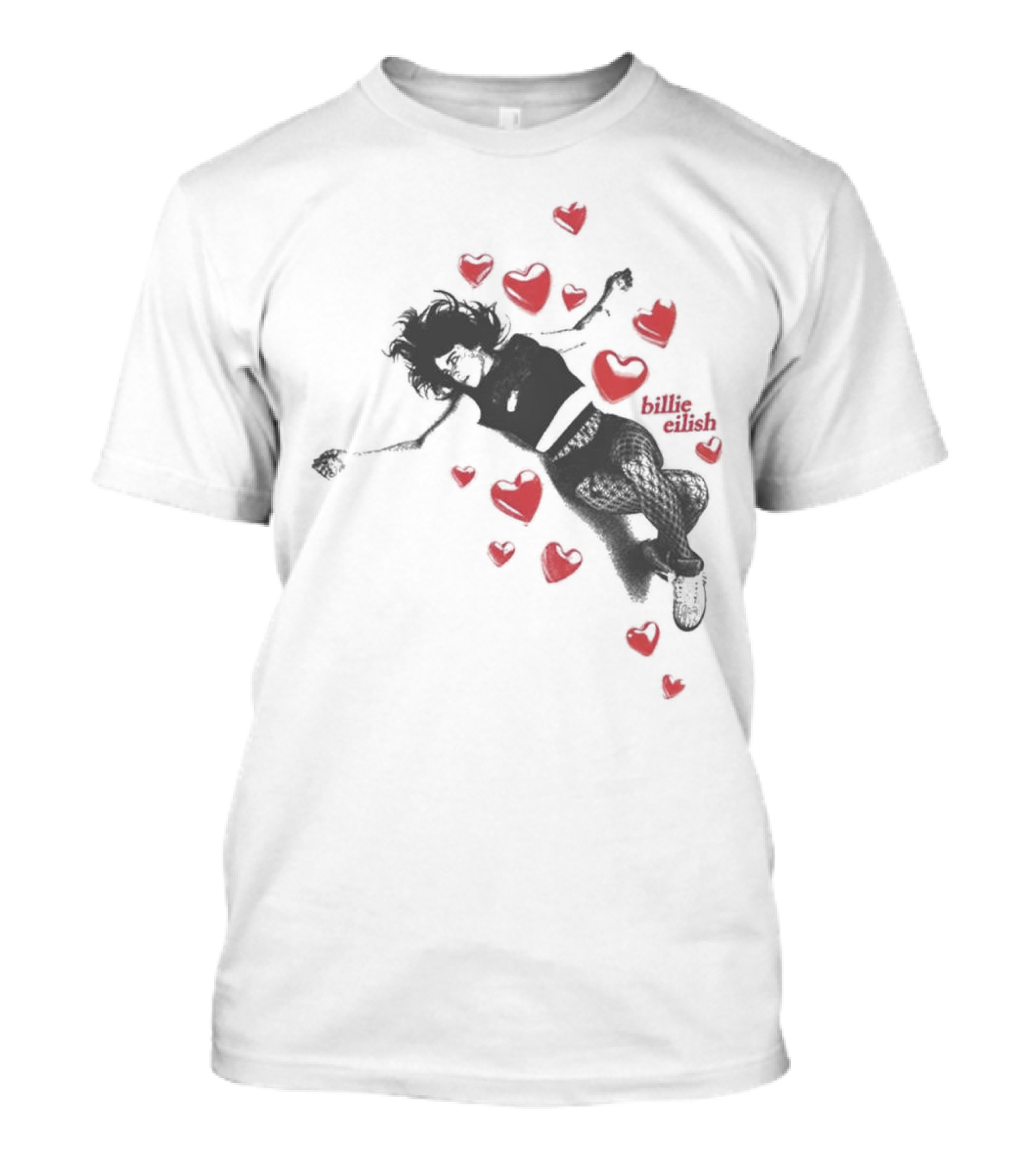 Billie Eilish Surrounded By Floating Red Hearts Valentine T-Shirt
