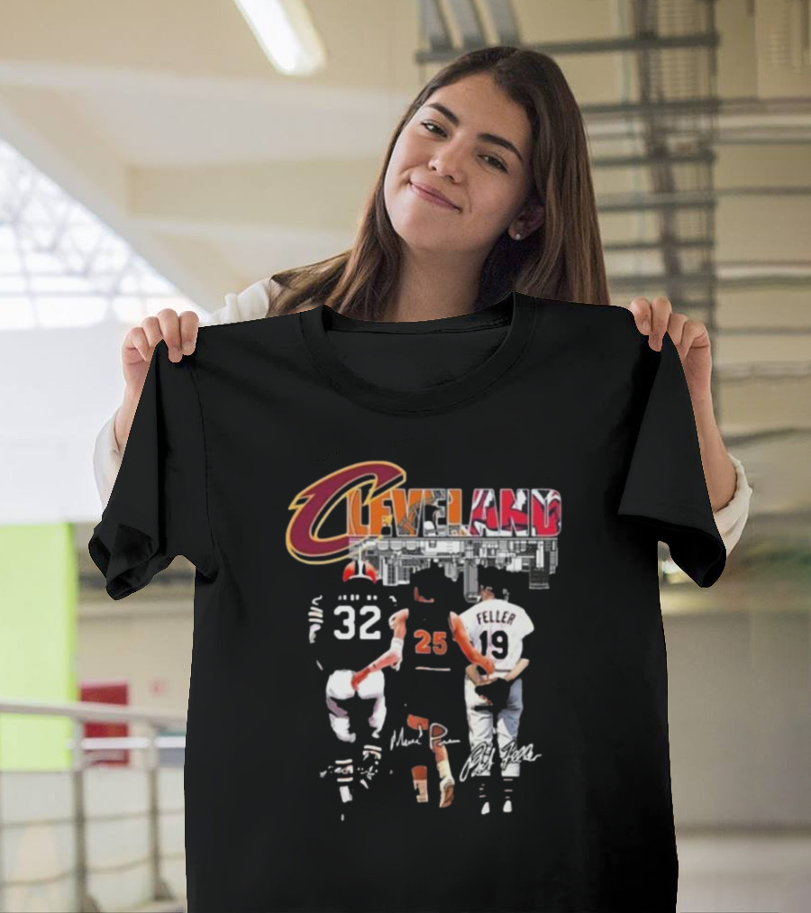 Cleveland Browns Jim Brown Cavaliers Mark Price Guardians Bob Feller Signatures T-Shirt