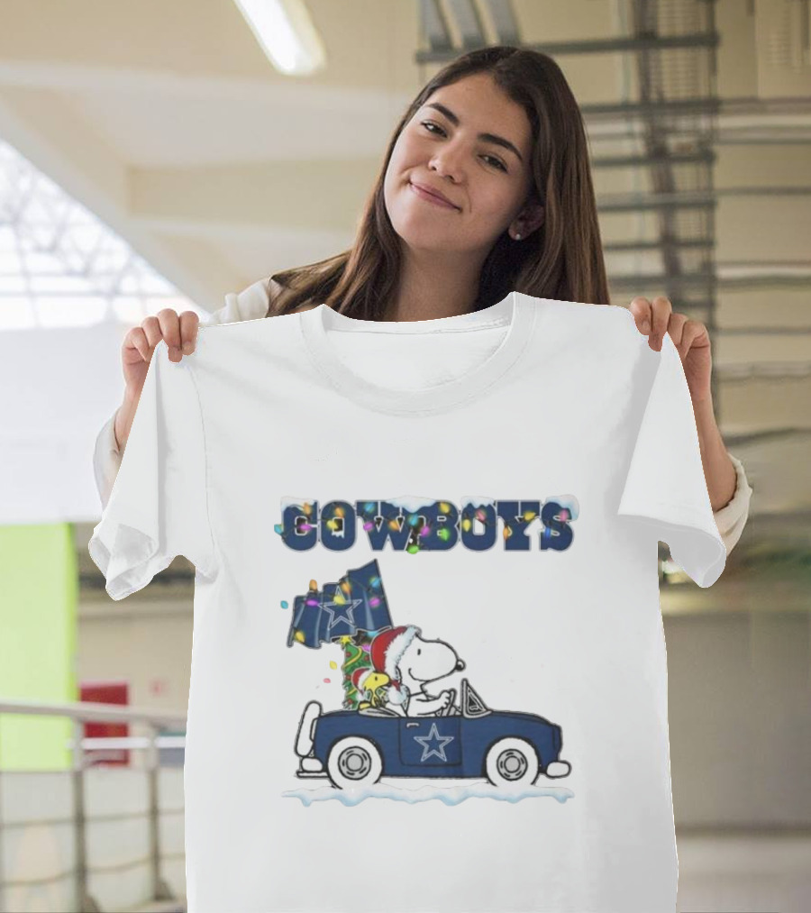 Cowboys Snoopy Christmas Car Cartoon Sports T-Shirt