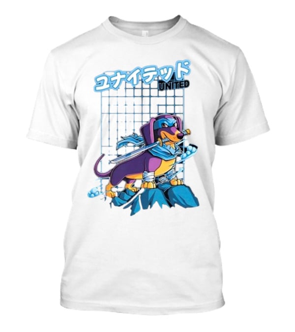Dylan United Unitedgamer Bumi Ninja Dog On Rock With Sword And Blue Scarves T-Shirt