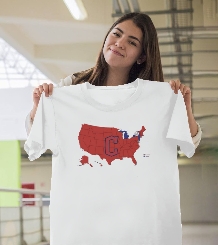 Map Of Who America Is Rooting For In The NLCS Cleveland Guardians MLB Logo USA Outline T-Shirt