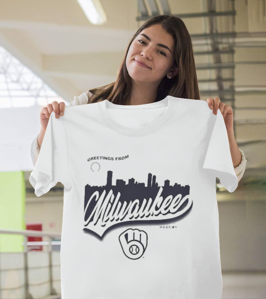 Greetings From Milwaukee Brewers Skyline Wear ᐩ 3 T-Shirt
