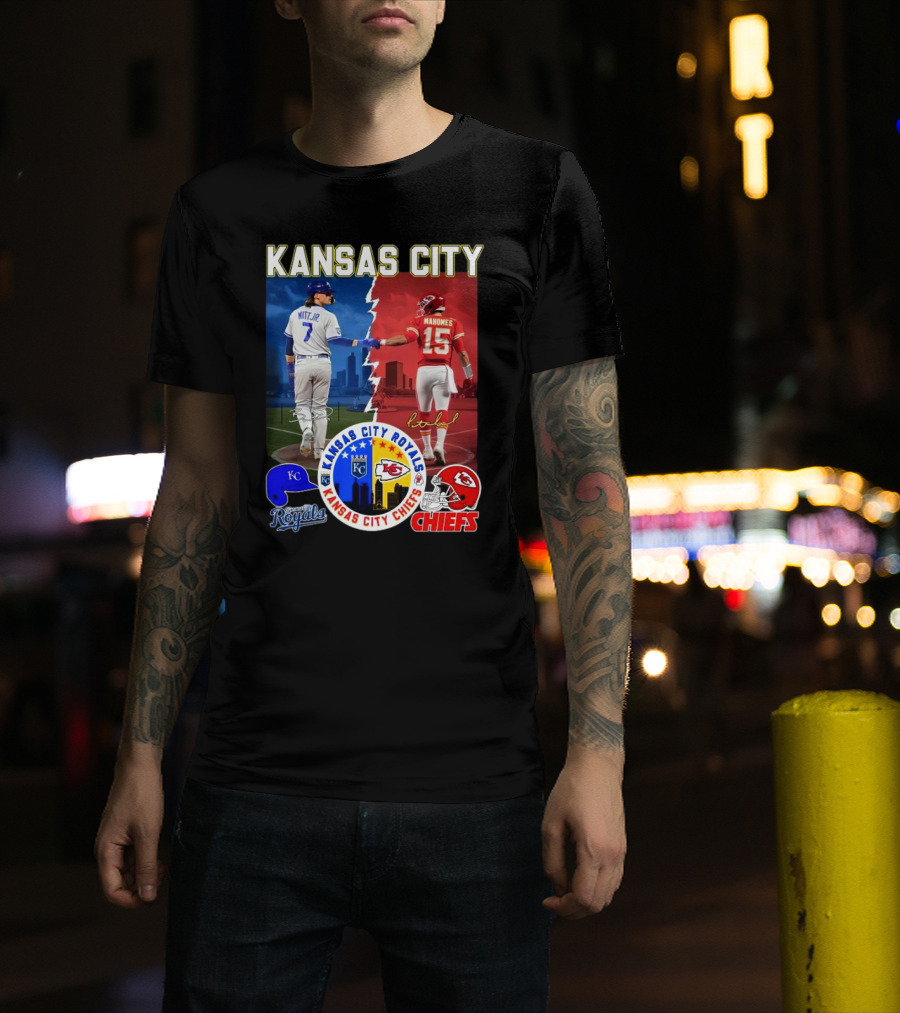 Kansas City Royals Robert Witt Jr. Chiefs Patrick Mahomes Signatures Royals Chiefs T-Shirt