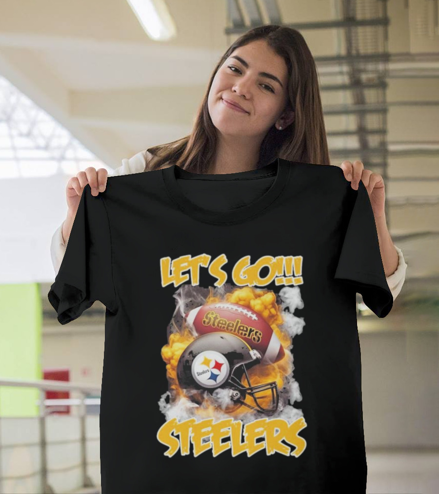 Pittsburgh Steelers Vintage Helmets Let's Go Steelers Football Helmets And Smoke T-Shirt