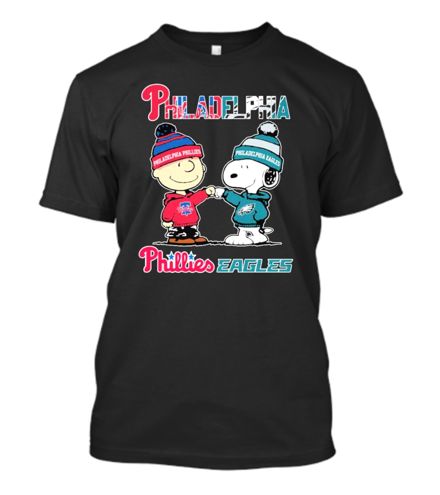 Philadelphia Phillies Eagles Snoopy Charlie Brown Fist Bump Collaboration T-Shirt