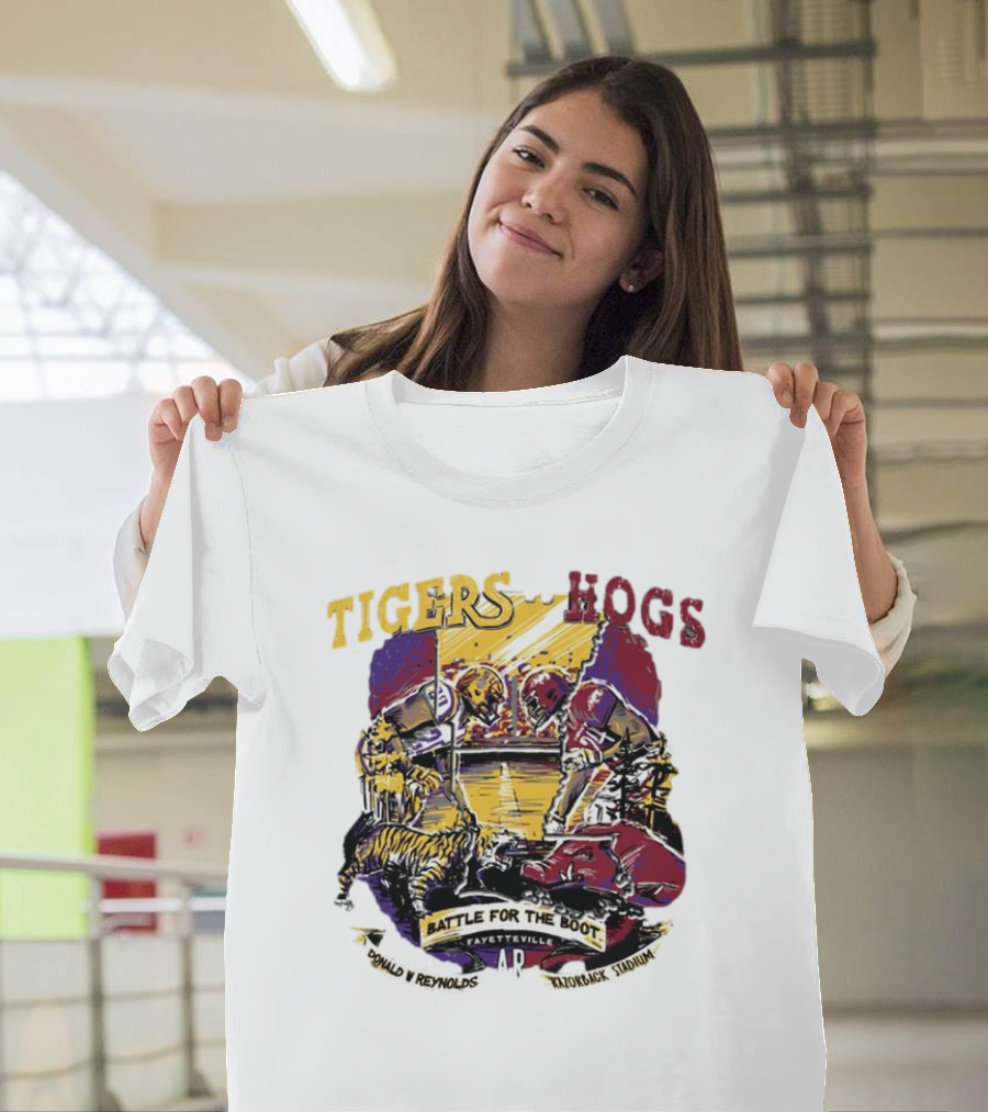 Tigers vs. Hogs Battle for the Boot Fayetteville Donald W Reynolds Razorback Stadium T-Shirt