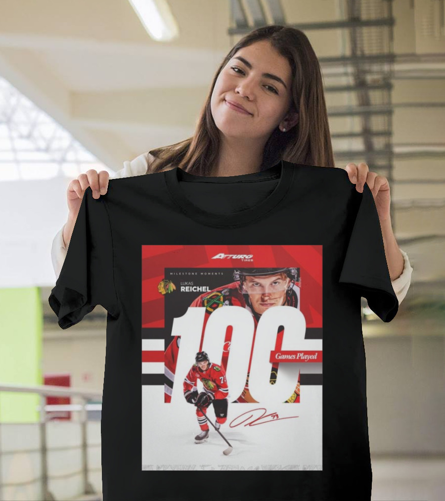 Chicago Blackhawks Lukas Reichel 100 Games Played Milestone Signature Moments T-Shirt