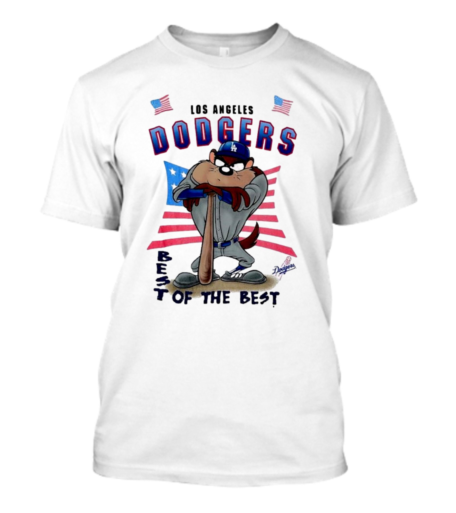 Los Angeles Dodgers Best Of The Best With Mascot And American Flags T-Shirt