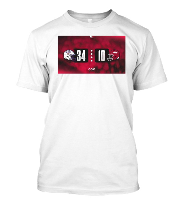 Final Score LSU Tigers 34-10 Arkansas Razorbacks Helmet Cox T-Shirt