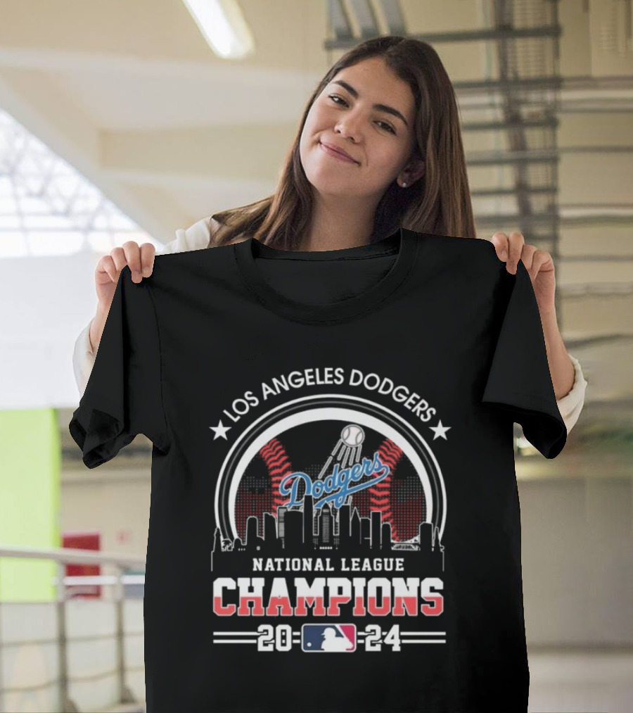 Los Angeles Dodgers 2024 National League Champions MLB Skyline T-Shirt
