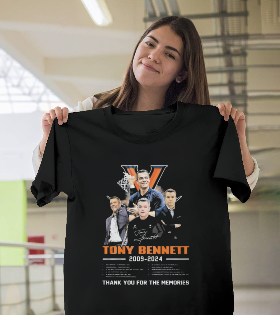 Tony Bennett 2009-2024 Thank You For The Memories Signature Virginia Basketball Coach T-Shirt