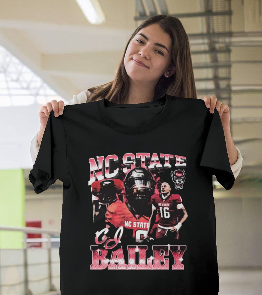 NC State Wolfpack CJ Bailey 90s Football Player Collage T-Shirt