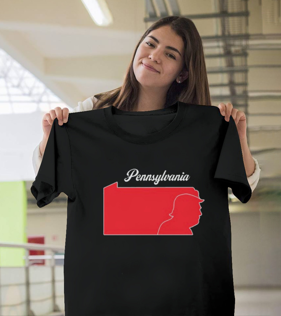 Pennsylvania Red Silhouette Trump Outline T-Shirt