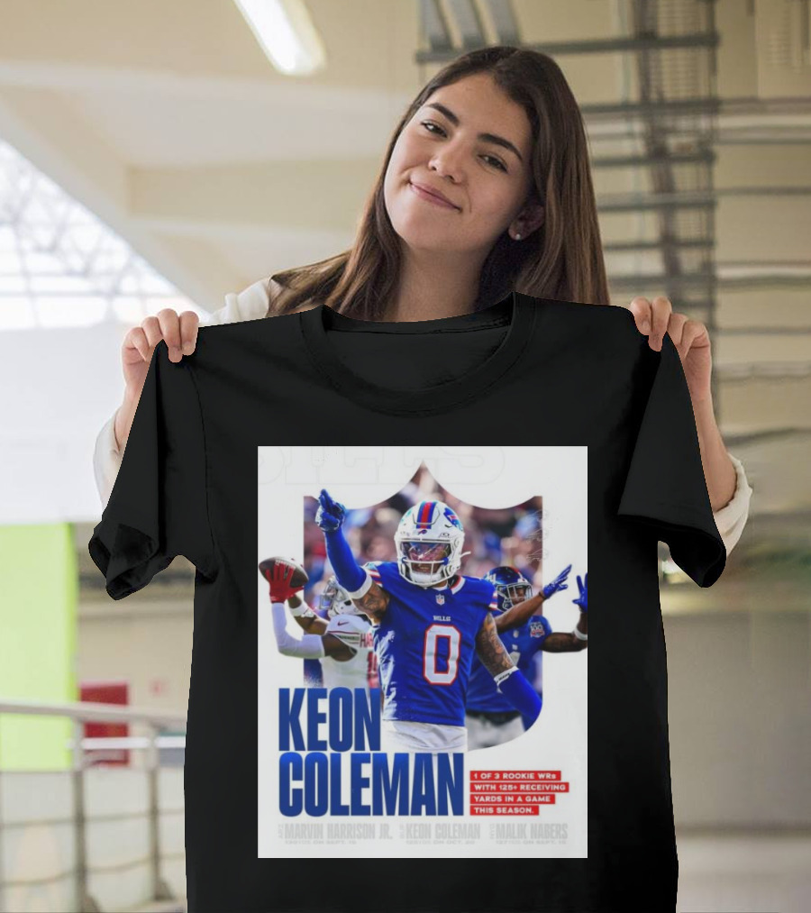 Keon Coleman Buffalo Bills Rookie WR with 125+ Receiving Yards This Season T-Shirt