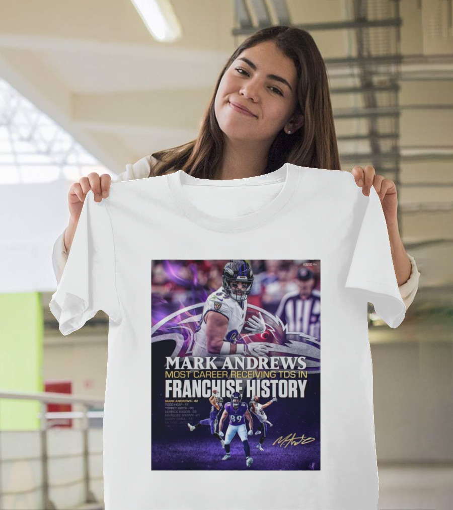 Baltimore Ravens Mark Andrews 89 Most Career Receiving TDs in Franchise History Signature Ravens T-Shirt