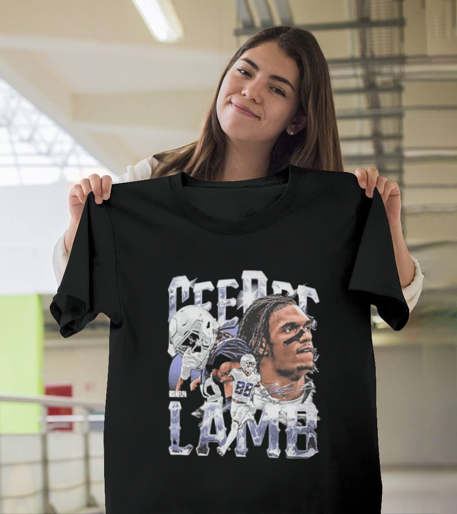 CeeDee Lamb Dallas Cowboys NFL Homage Signature 2024 Portrait Football Action T-Shirt