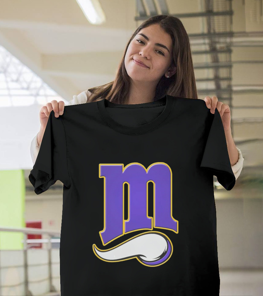 Minnesota Vikings and Minnesota Twins M Logo Fusion in Purple and White T-Shirt