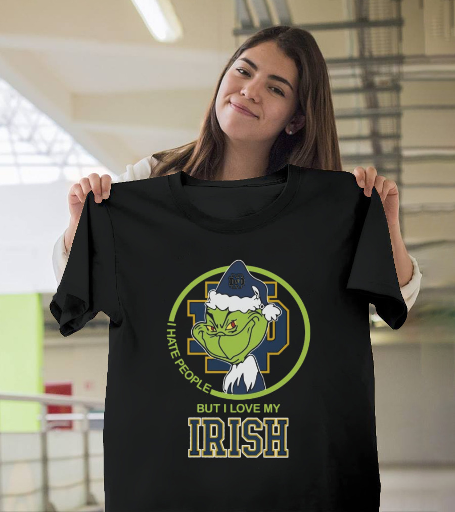 Grinch I Hate People But I Love My Notre Dame Irish T-Shirt