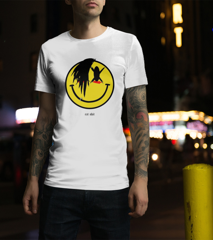 My Chemical Romance Smiley Symbol Eat Shit Face With Hair And Piercing T-Shirt