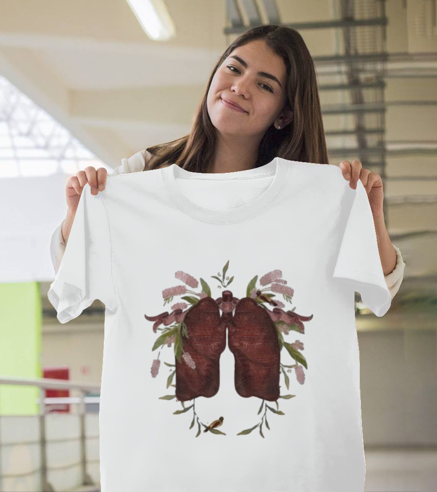 Natural Maroon Lungs Botanical Embellishment T-Shirt