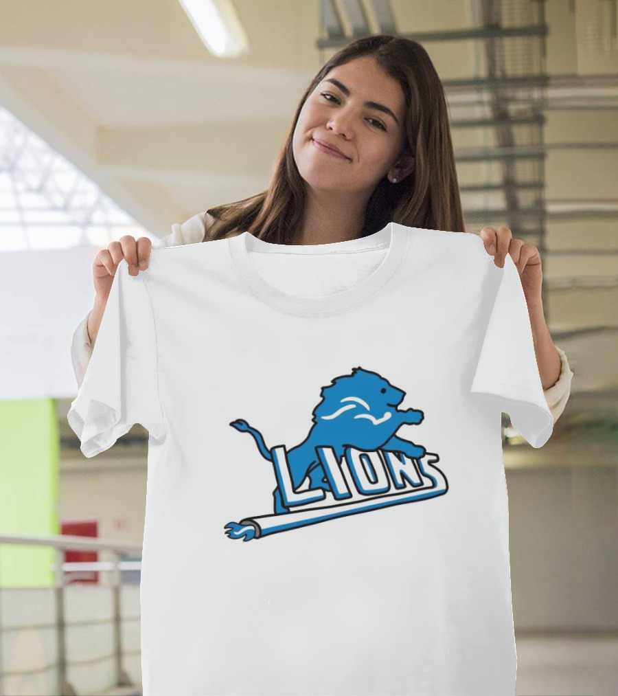 NFL Detroit Lions Blue Logo Mashup With NBA Detroit Pistons Inspired T-Shirt