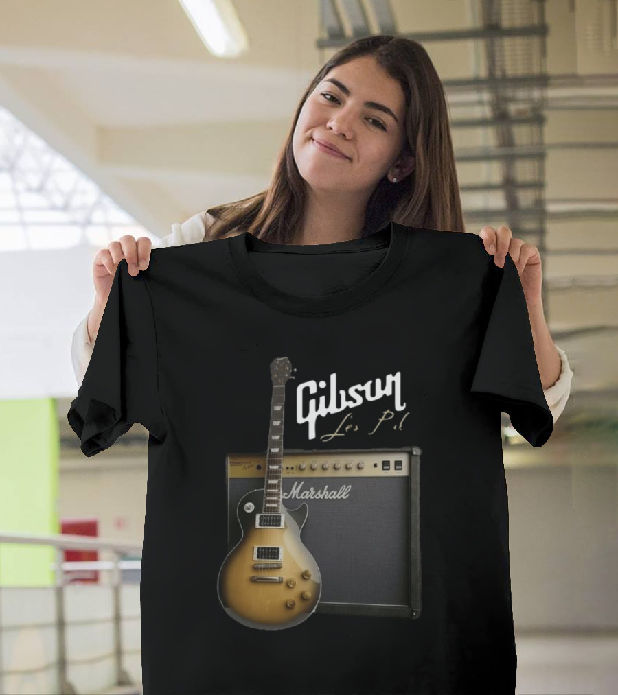 Gibson Les Paul Guitar With Marshall Amplifier T-Shirt