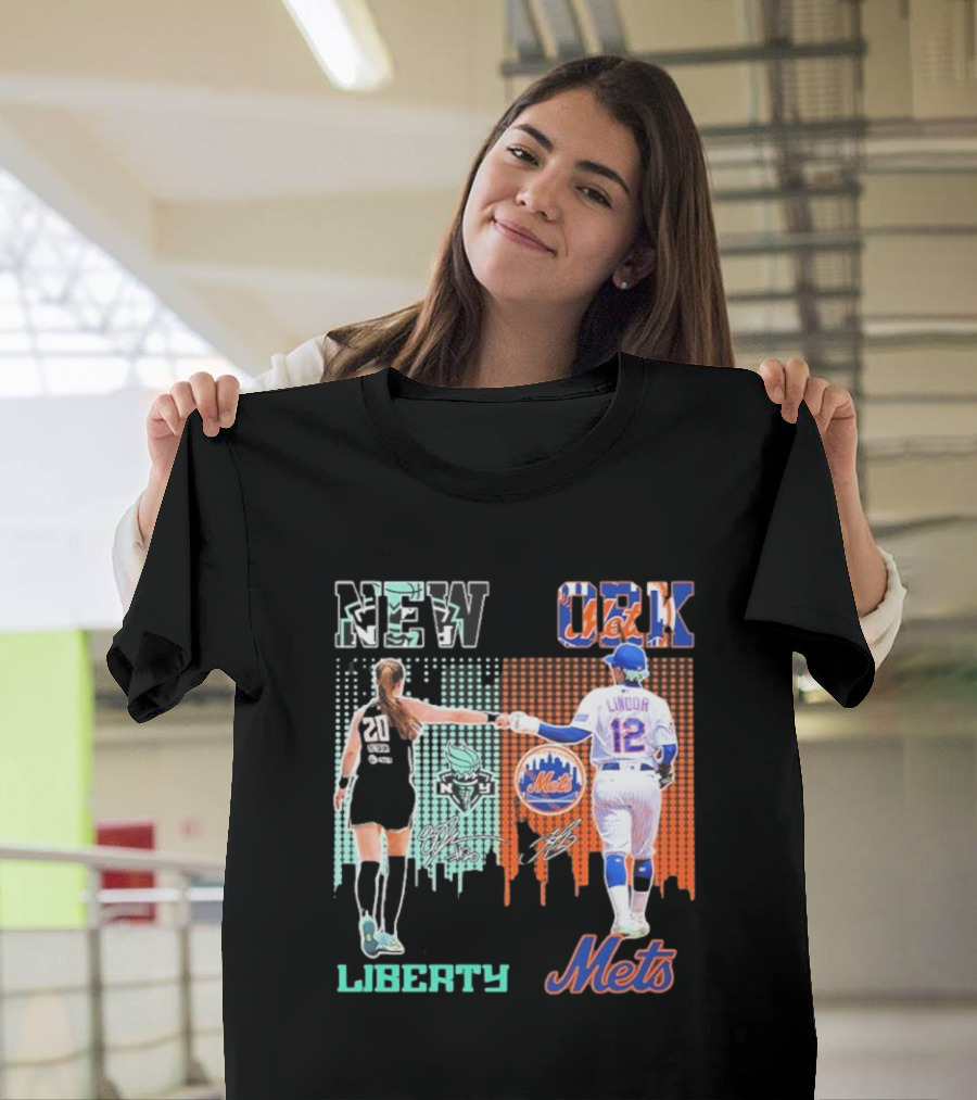 New York Liberty Ionescu Mets Francisco Lindor Signatures T-Shirt