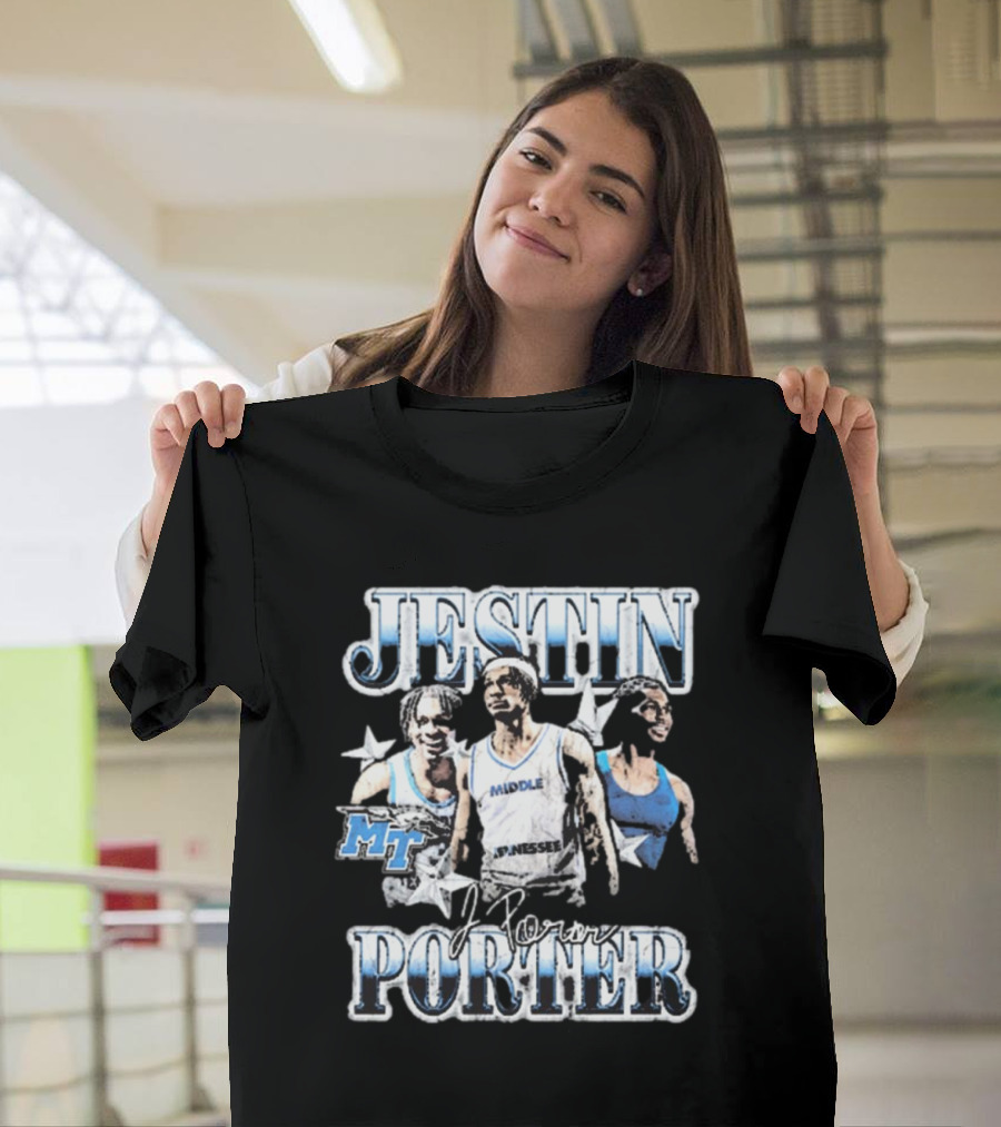 Jestin Porter Middle Tennessee MT 90s Signature Blue Raiders T-Shirt