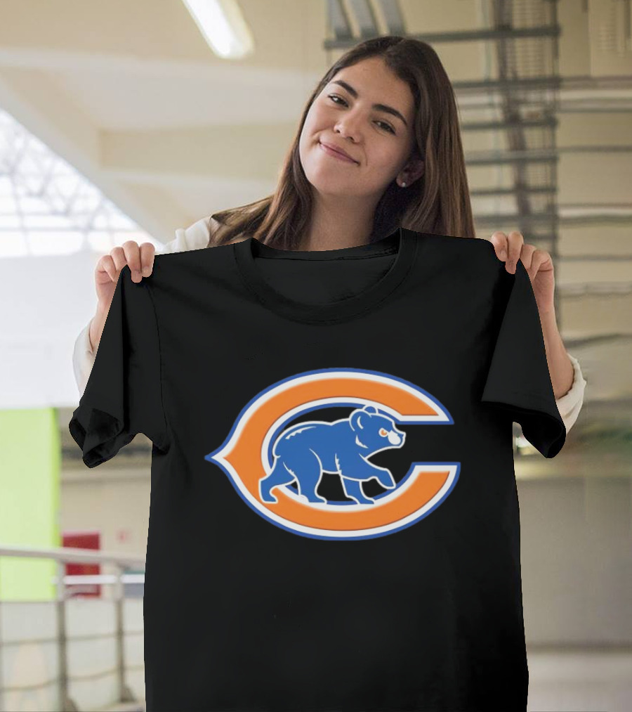 NFL X MLB Chicago Bears X Chicago Cubs Logo Mashup T-Shirt