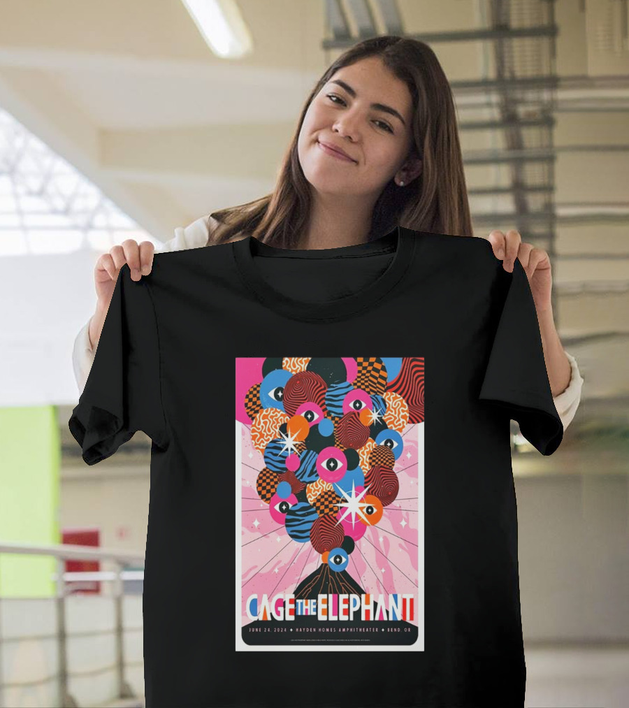 Cage The Elephant June 24 2024 Hayden Homes Amphitheater Bend OR Psychedelic Eyes and Stars Explosion T-Shirt