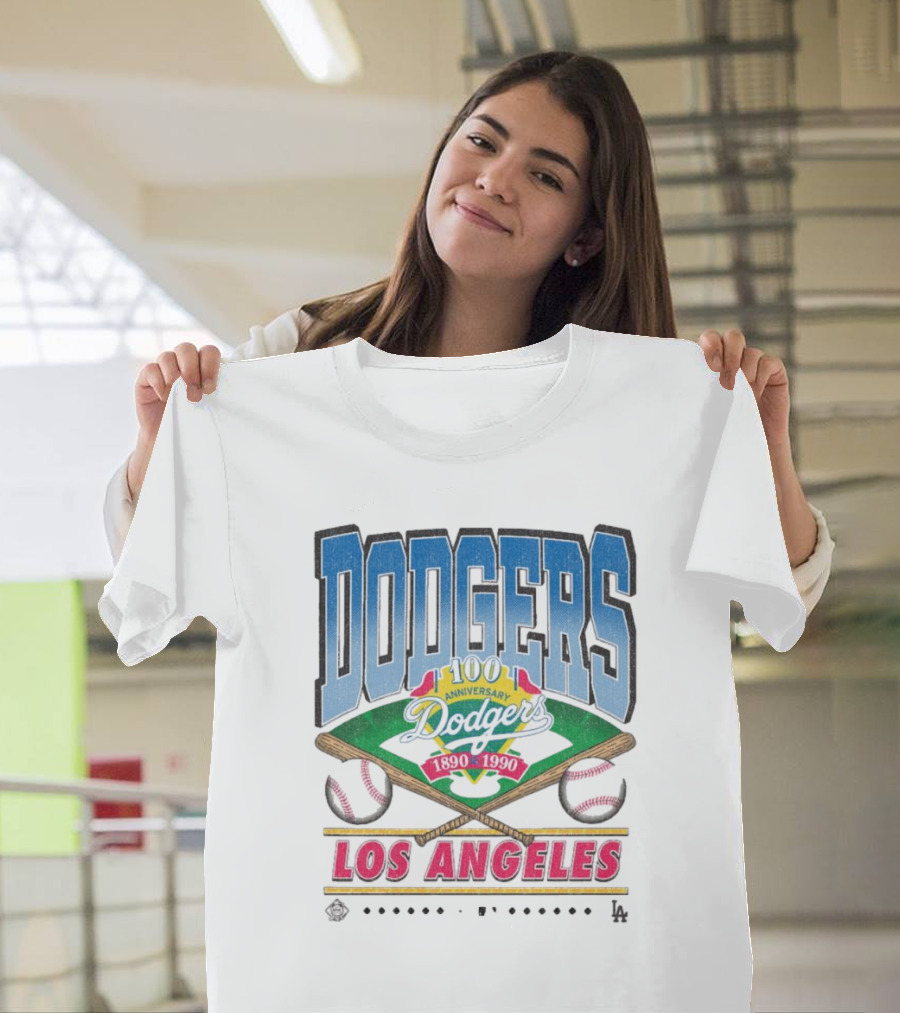 Los Angeles Dodgers 100 Anniversary 1890-1990 Vintage Baseball MLB Dodger Stadium T-Shirt