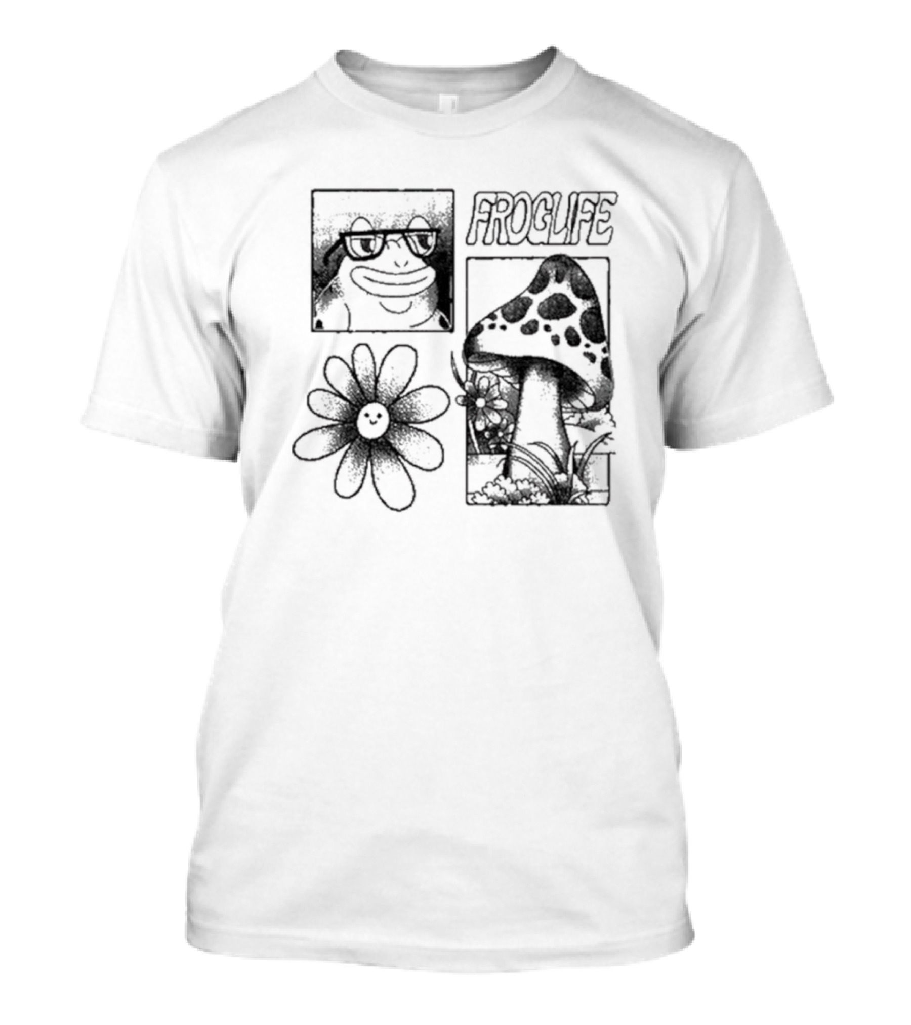 Paymoneywubby Froglife Mushroom Smiling Flower Frog Glasses Boxy T-Shirt