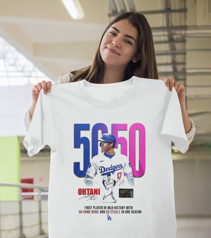 Los Angeles Dodgers Shohei Ohtani 50/50 First Player in MLB History with 50 Home Runs and 50 Steals in One Season T-Shirt