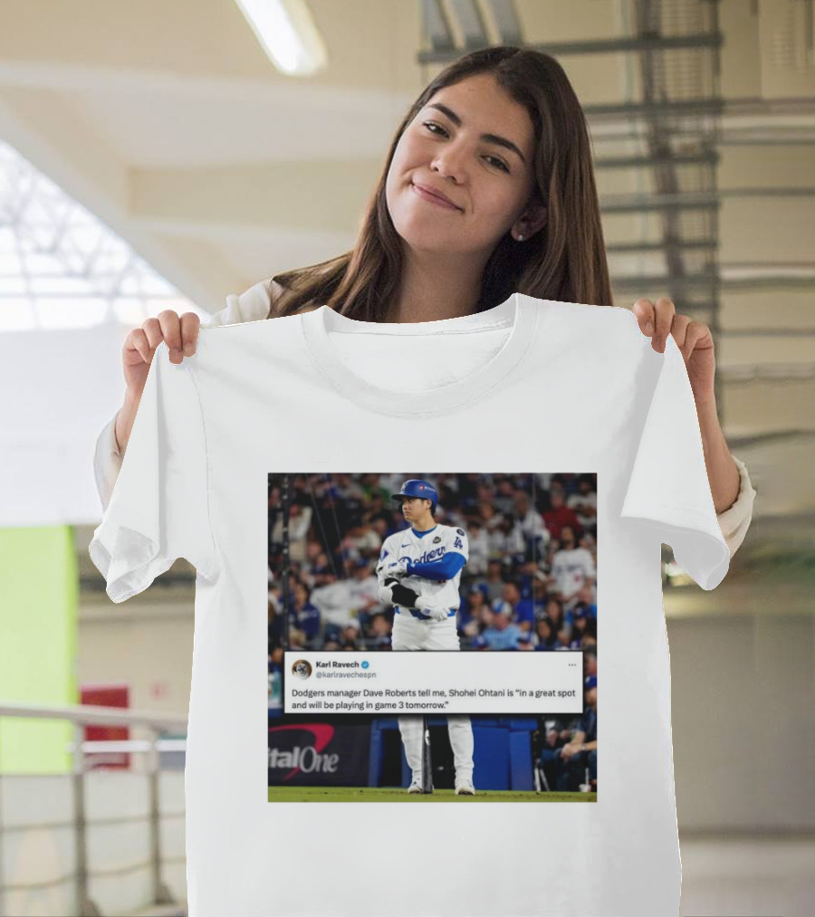 Shohei Ohtani to Play World Series Game 3 Says Dodgers Manager Dave Roberts ESPN T-Shirt