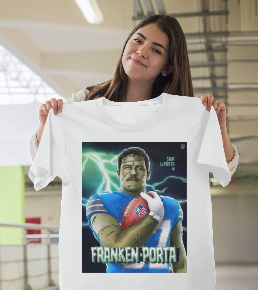 Sam LaPorta in Franken Porta NFL Tight End Monsters T-Shirt
