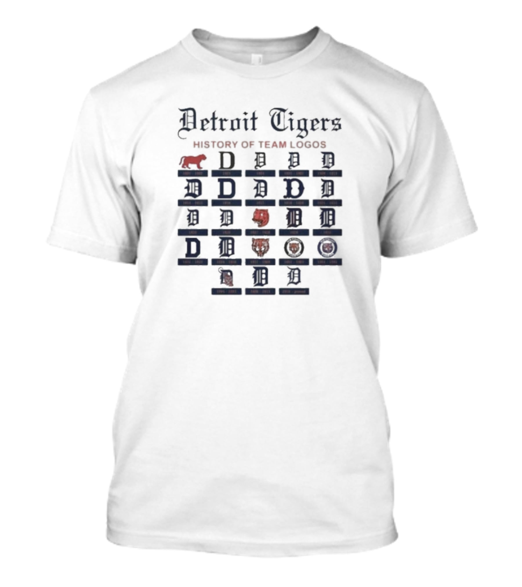 Detroit Tigers Evolution 1901 To Present: Team Logos Through History T-Shirt
