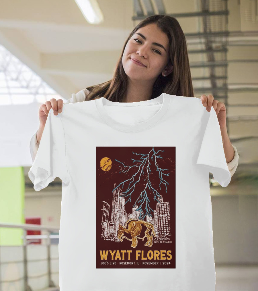 Wyatt Flores Joe's Live Rosemont IL November 1 2024 Lightning Cityscape Buffalo With Bo Stalnch T-Shirt