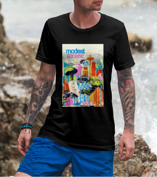 Modest Mouse October 30 2024 Paramount Theatre Seattle WA Colorful Cityscape With Space Needle T-Shirt