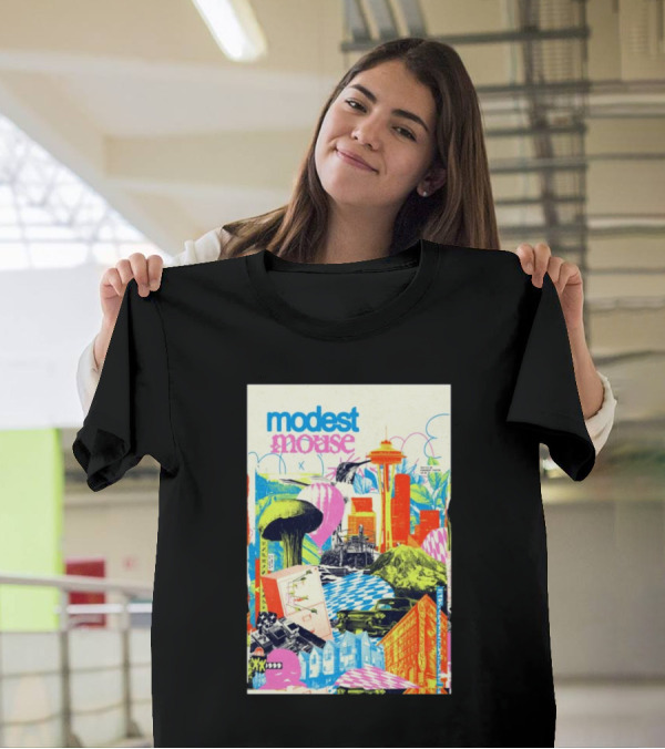 Modest Mouse October 30 2024 Paramount Theatre Seattle WA Colorful Cityscape With Space Needle T-Shirt