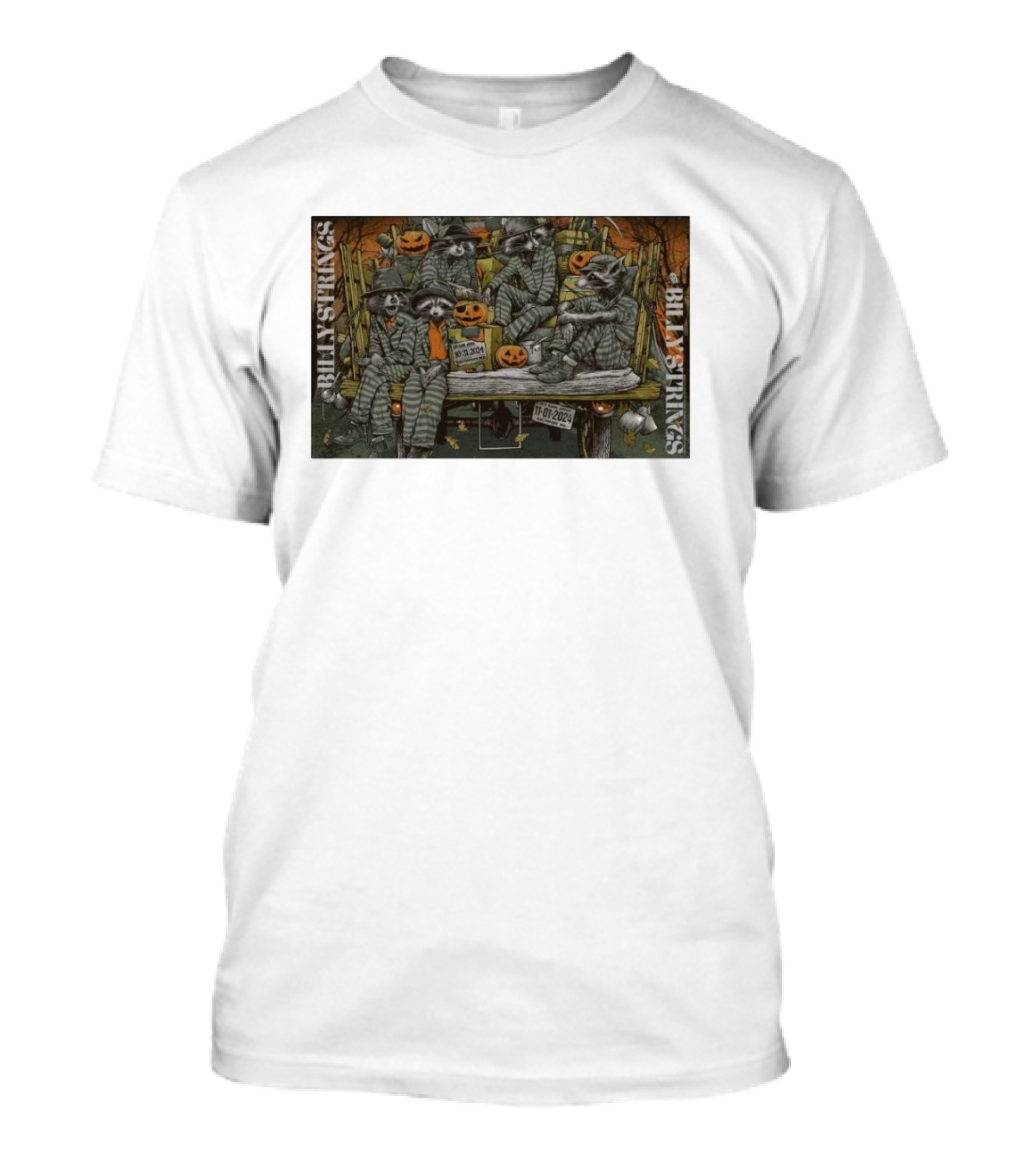 Billy Strings Halloween Run Baltimore MD Oct 31-Nov 1 2024 Raccoon Band And Pumpkins T-Shirt