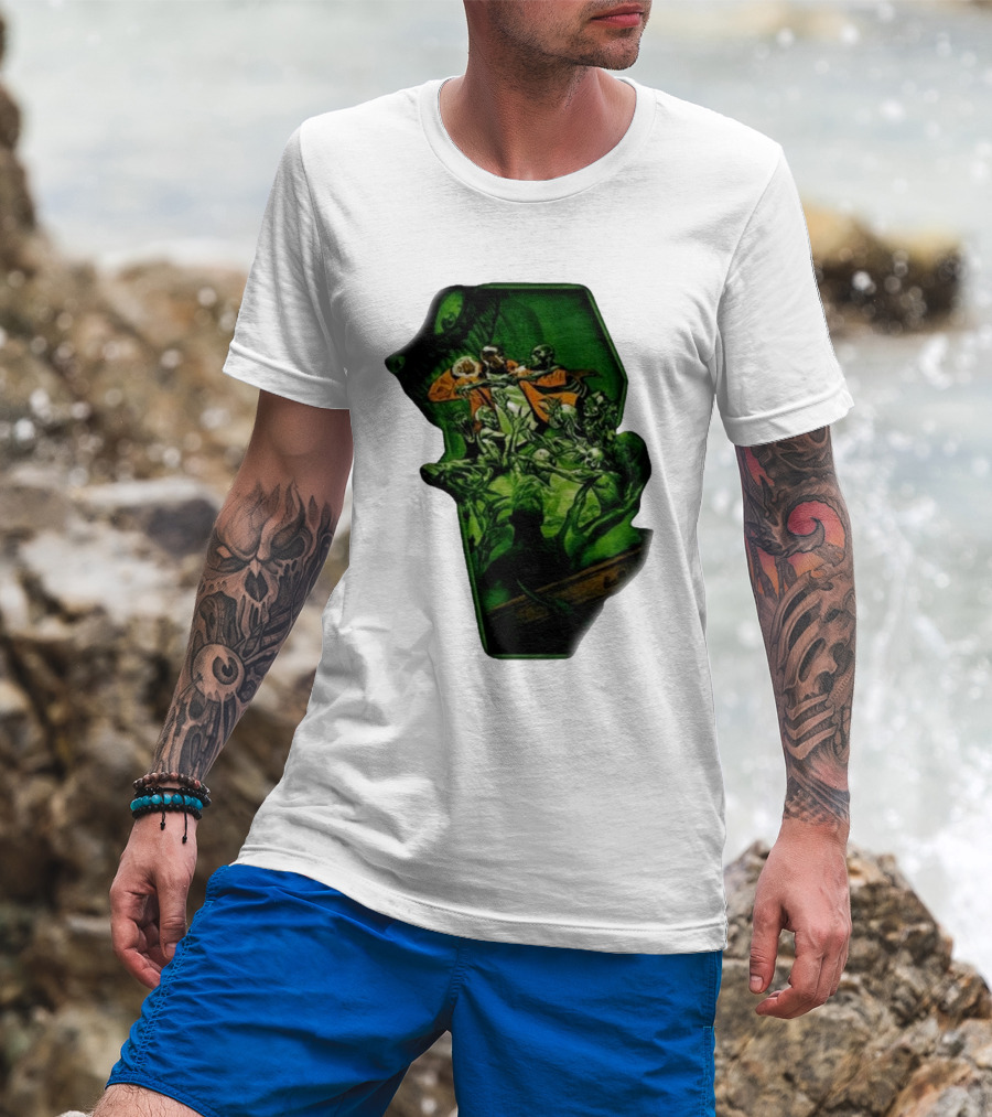 You Only Die 1nce SS Freddie Gibbs Zombie Battle Green Scene T-Shirt