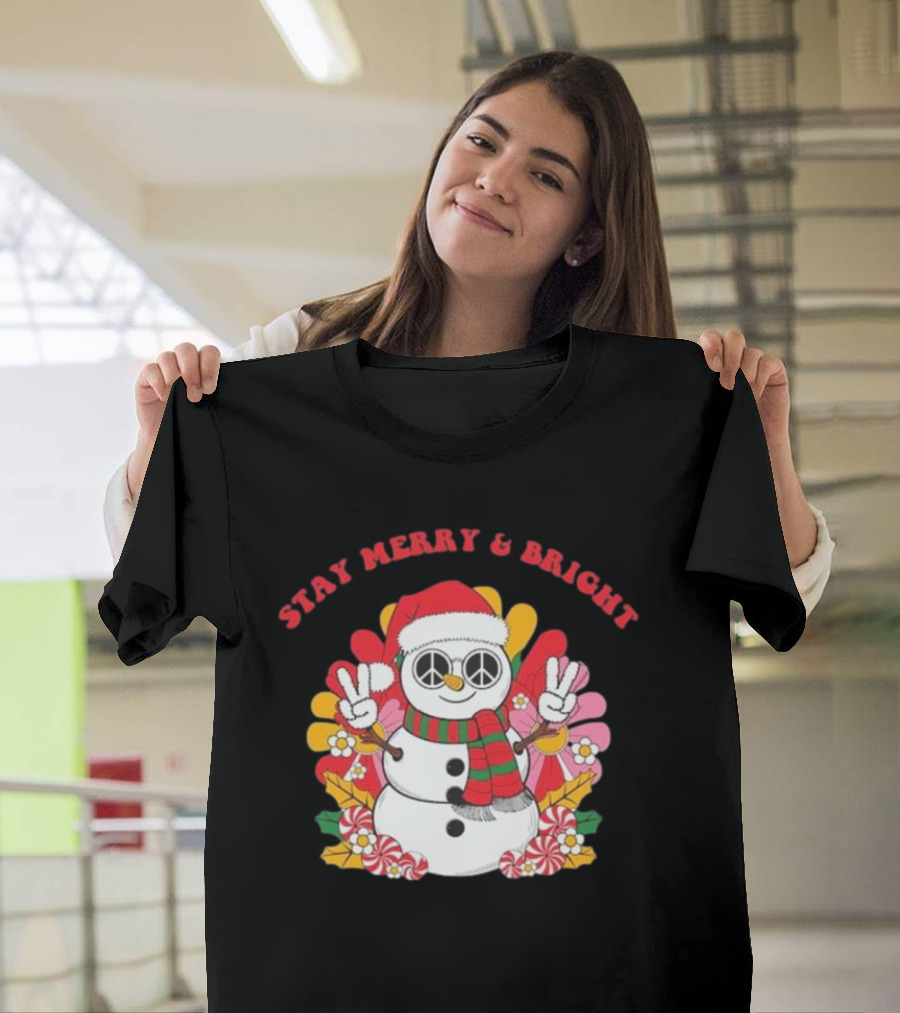 Stay Merry And Bright Peaceful Snowman Christmas T-Shirt