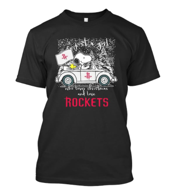 Just A Girl Who Loves Christmas And Houston Rockets Snoopy Woodstock Peanuts NBA T-Shirt