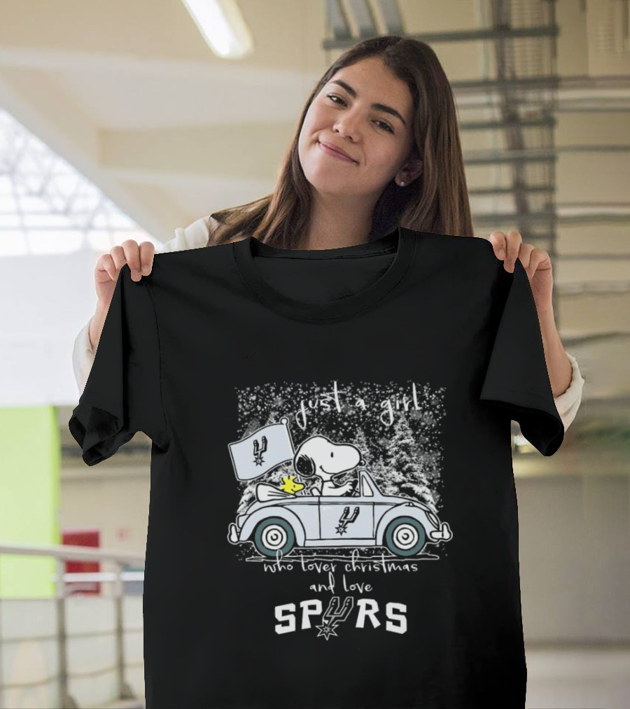 Snoopy Woodstock Peanuts Just a Girl Who Loves Christmas and Loves Spurs T-Shirt