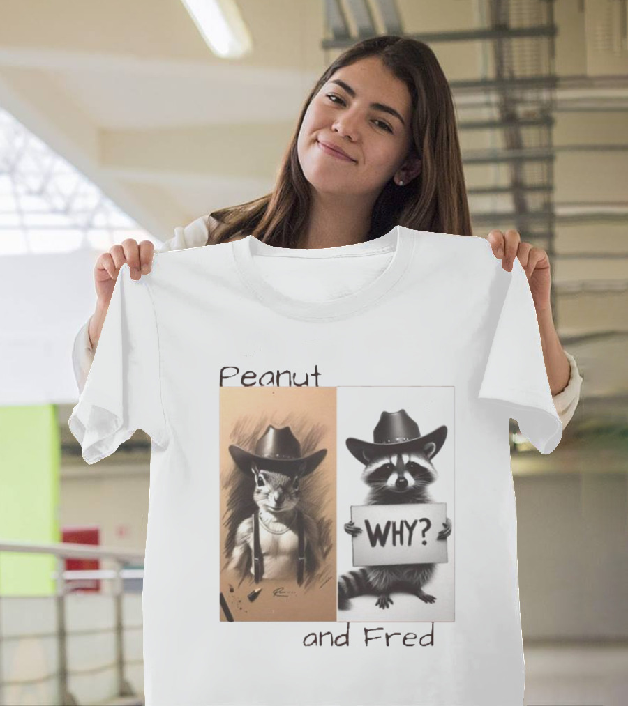 Peanut and Fred Why 2024 Chipmunk Raccoon Cowboy Hat Suspender T-Shirt