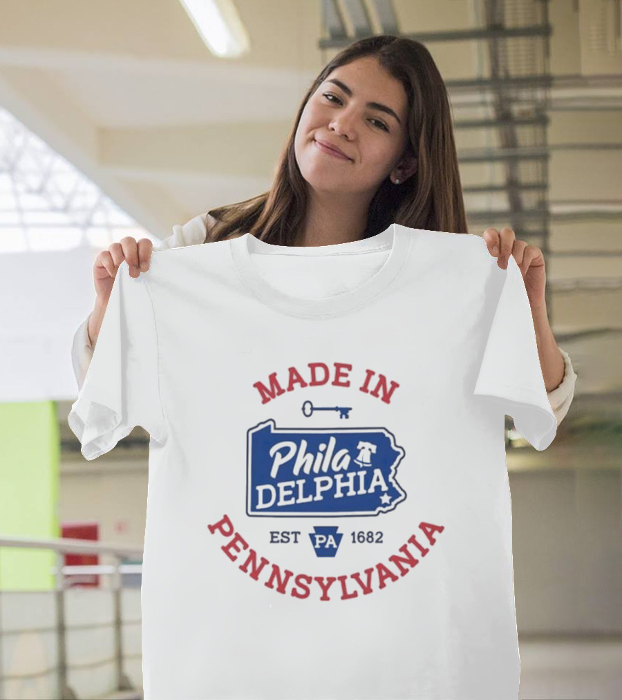 Made In Philadelphia Pennsylvania Est 1682 Liberty Bell And Keystone State Map T-Shirt