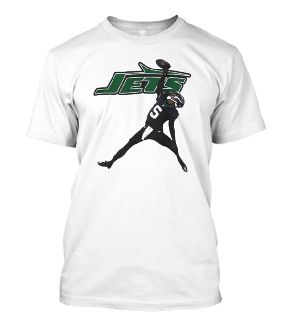 Garrett Wilson 5 New York Jets NFL Player Pose With Jets T-Shirt