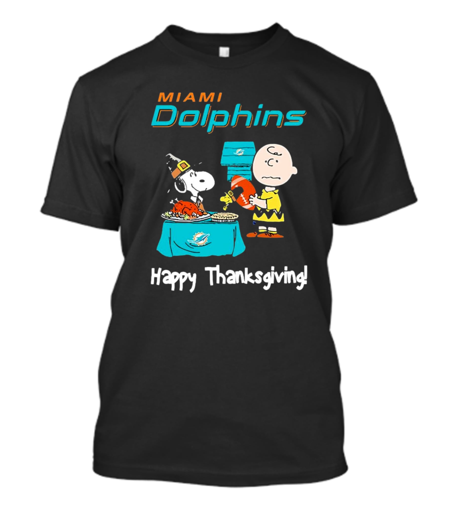 Miami Dolphins Peanuts NFL Football Happy Thanksgiving T-Shirt