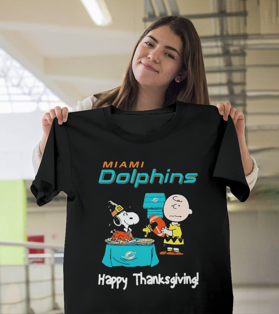 Miami Dolphins Peanuts NFL Football Happy Thanksgiving T-Shirt