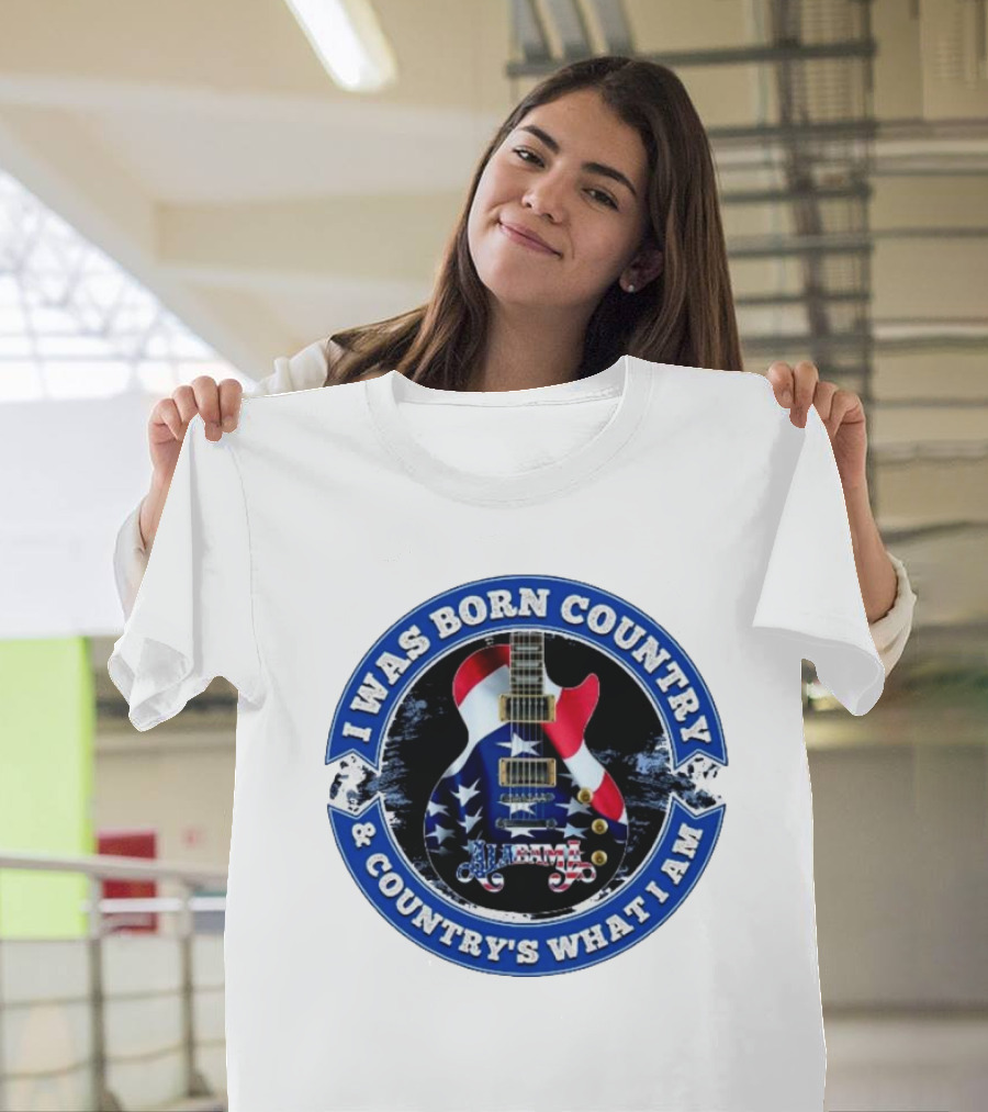 I Was Born Country and Country's What I Am Alabama Guitar USA Flag T-Shirt
